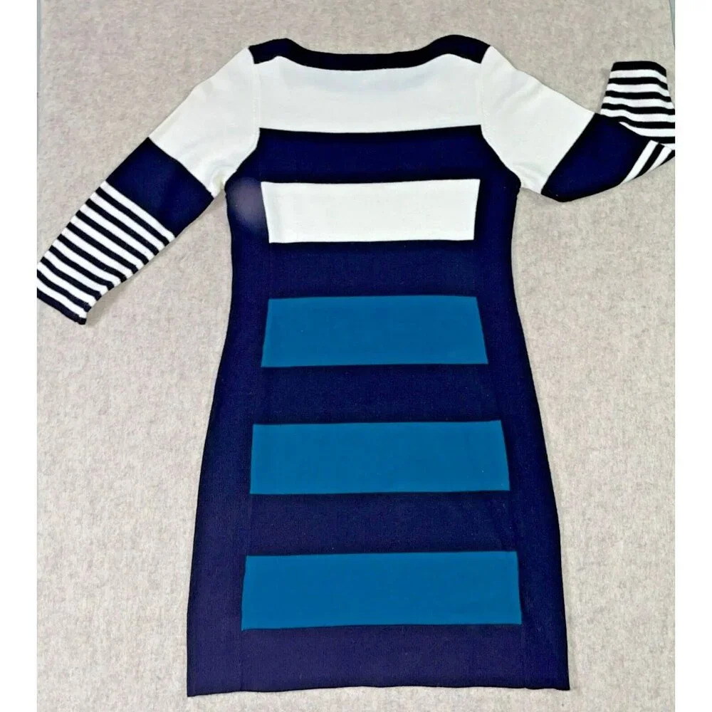 Studio One New York Womens Size Small Striped Shift Sweater Dress‎ 3/4 Sleeves